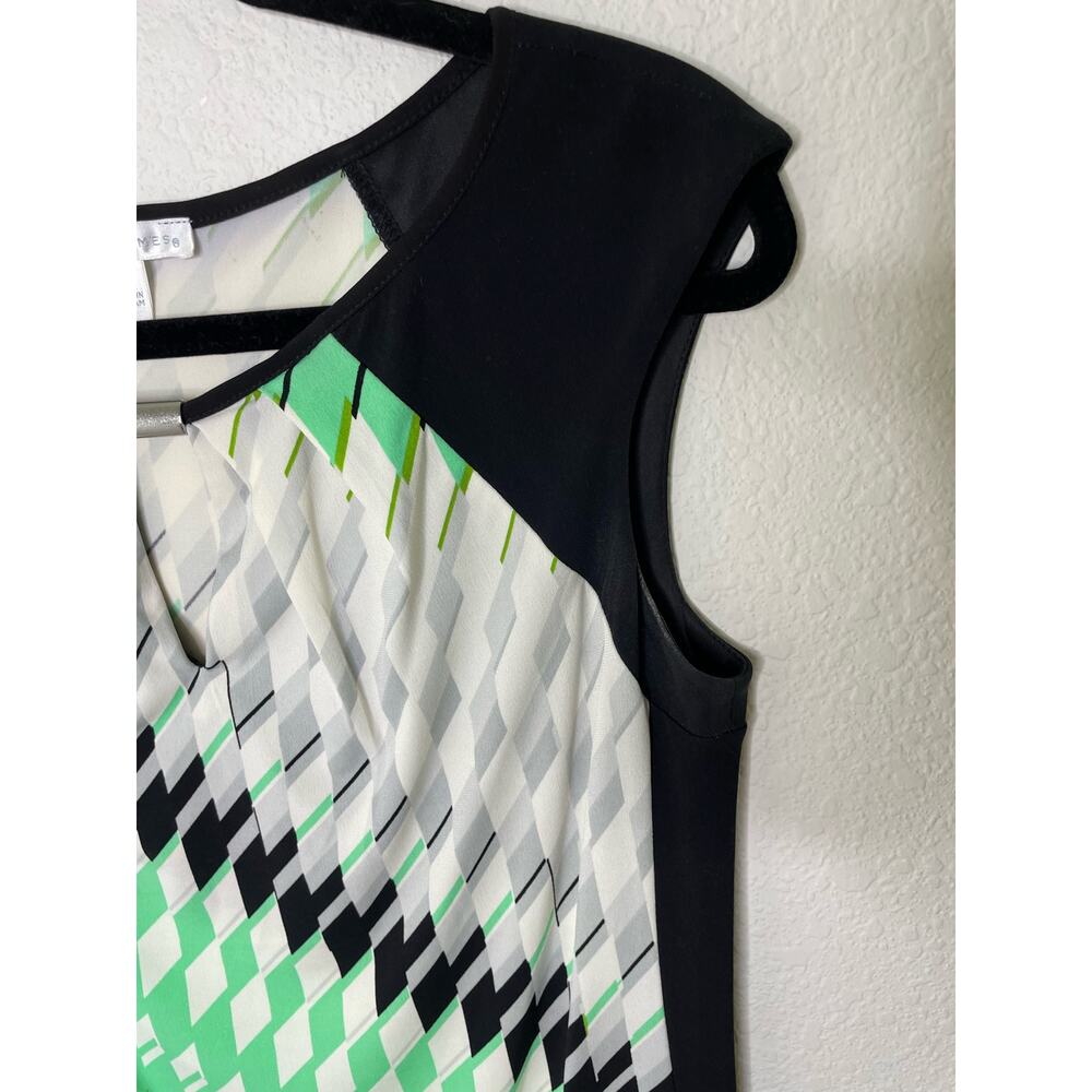 London Times Black Green Sheath Dress Women Size 8 Knee Length High Neck Work - Picture 6 of 7